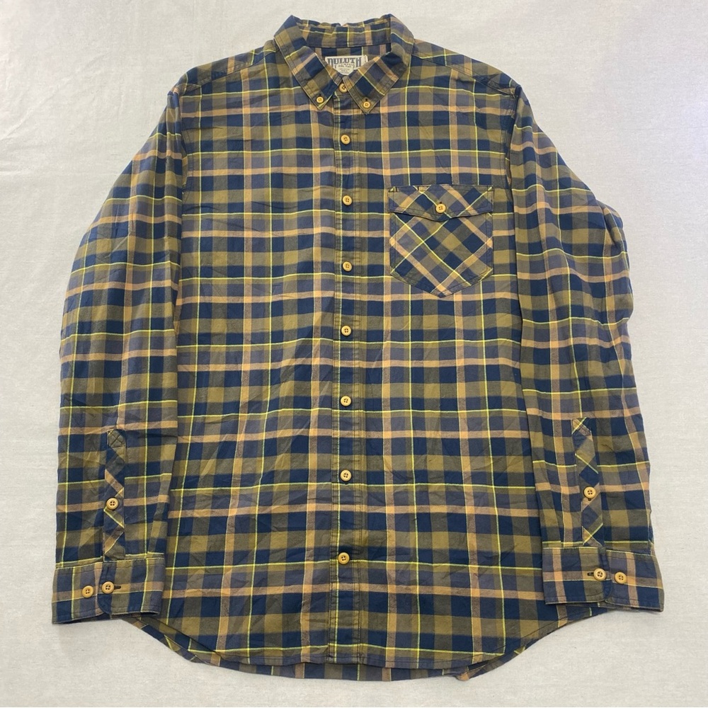 Duluth Trading Mens Flannel Button Down Pocket Shirt 2XL Tall Plaid Slim Fit